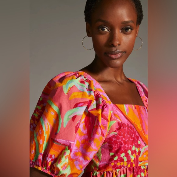 Anthropologie Farm Rio Tropical Puff-Sleeve Midi Dress - Picture 5 of 16